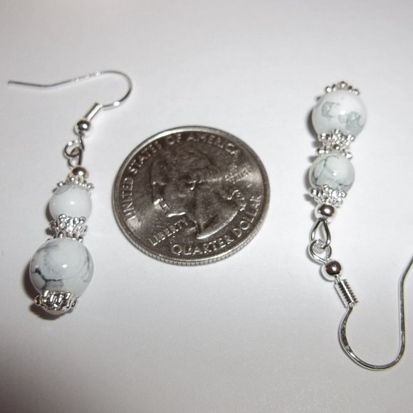 Grey & White Marble Earrings Set NWT Handmade Beaded Dangle Drop Jewelry 4075 - Picture 3 of 8